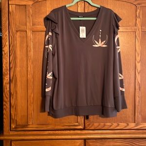 Dark gray long sleeve blouse with flowers on the sleeves